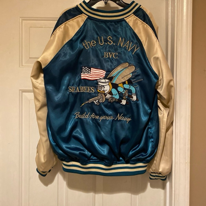 U.S. Navy Themed Reversible Jacket Unisex Size Med (Sukajan Satin Jacket)